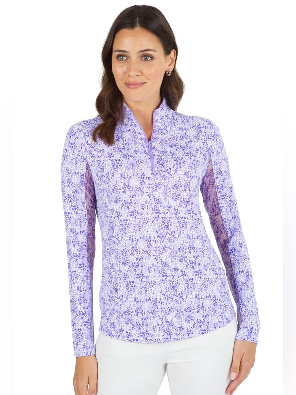 Ibkul Women’s Lightweight 50+ UPF Sun Top Long Sleeve Purple White Size Small